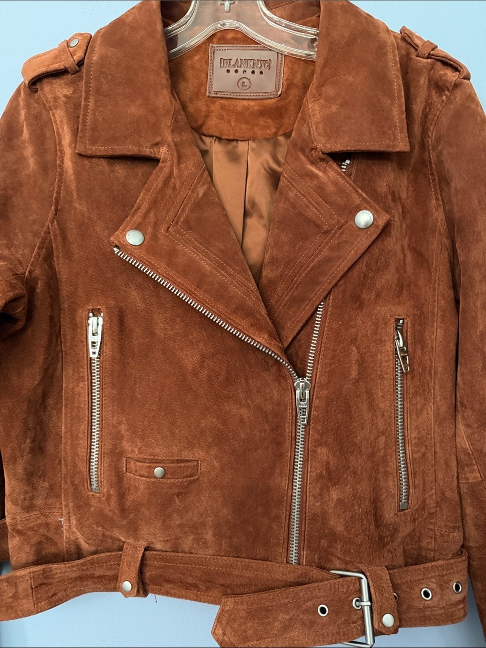 BLANKNYC Suede Moto Jacket Rust Brown Large - Picture 2 of 16